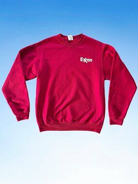 Red Exxon Logo Embroidered Heavyweight Sweatshirt, Sz M